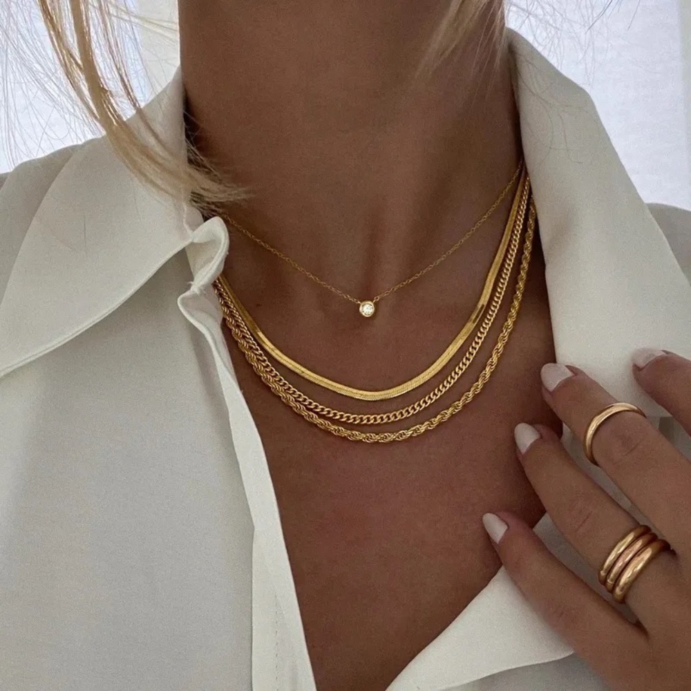 *SAVITA* Gold x Rhinestone Layered Fashion Necklace
